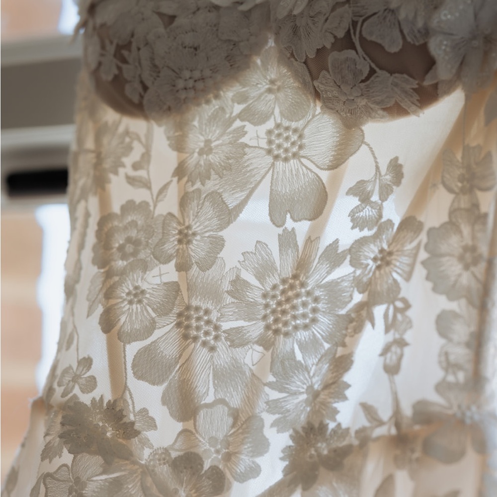 Strapless Floral Lace A-Line Wedding Dress in Ivory - Picture 3 of 7